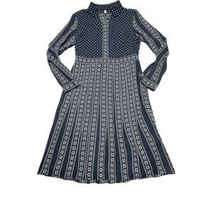 Boden Navy Blue White Polka Dot Shirt Dress Long Sleeve Fit Flare US 6